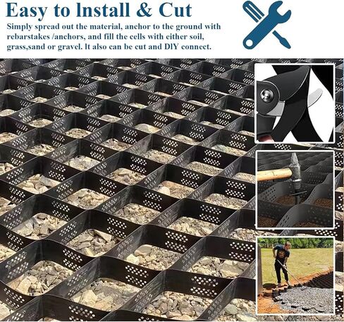 Geo Grid Driveway Stabilization - 2" Thick HDPE Ground Grid, 3ft to 30ft Sizes, Gravel, Slope Support, Durable Polyethylene Geo Cell Grid for Driveway & Landscaping in Saudi Arabia