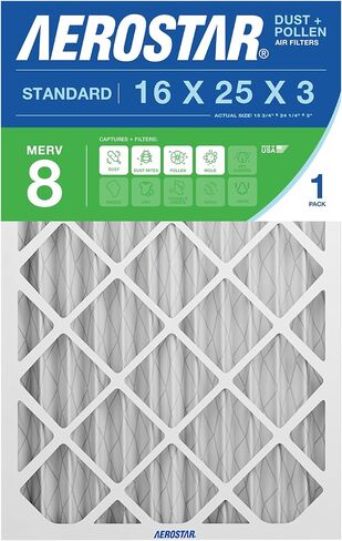 Aerostar 16x25x5 MERV 8-3 Count - High Efficiency Pleated HVAC, Furnace & Air Conditioner Filters - Removes Dust, Lint, Mold & Allergy-Causing Pollen in Kuwait