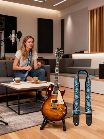 Acoustic Electric Guitar Strap Soft Wide Printed Pattern Adjustable Shoulder Belt Durable for Long Practice in Saudi Arabia