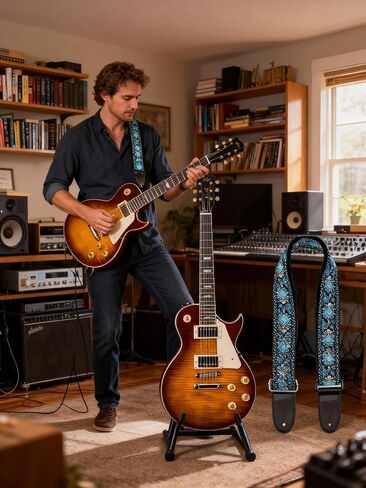 Acoustic Electric Guitar Strap Soft Wide Printed Pattern Adjustable Shoulder Belt Durable for Long Practice in Saudi Arabia