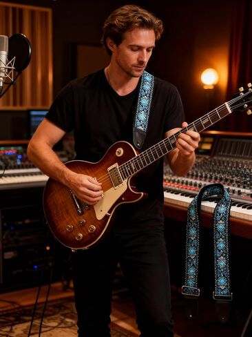 Acoustic Electric Guitar Strap Soft Wide Printed Pattern Adjustable Shoulder Belt Durable for Long Practice in Saudi Arabia