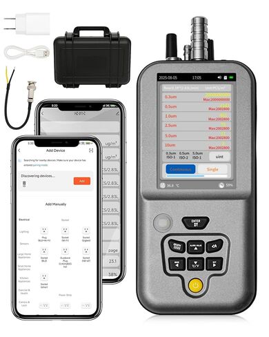 Dust Particle Counter, WapoRich PM2.5 PM10 Particle Counter Meter with Tuya APP, Detects 0.3/0.5/1.0/2.5/5.0/10µm, AQI Air Quality Monitor w/Temp & Humidity for Indoor Cleanroom in Kuwait