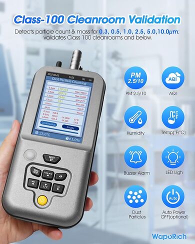 Dust Particle Counter, WapoRich PM2.5 PM10 Particle Counter Meter with Tuya APP, Detects 0.3/0.5/1.0/2.5/5.0/10µm, AQI Air Quality Monitor w/Temp & Humidity for Indoor Cleanroom in Kuwait