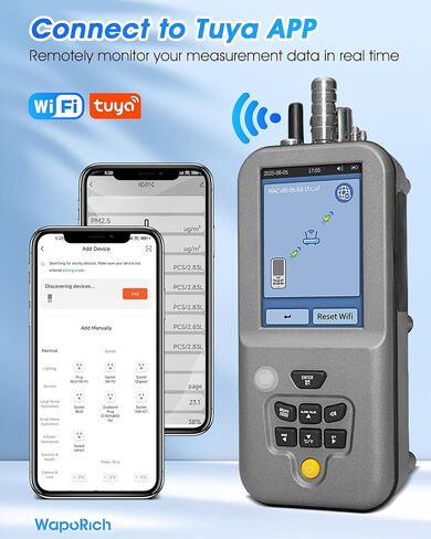 Dust Particle Counter, WapoRich PM2.5 PM10 Particle Counter Meter with Tuya APP, Detects 0.3/0.5/1.0/2.5/5.0/10µm, AQI Air Quality Monitor w/Temp & Humidity for Indoor Cleanroom in Kuwait