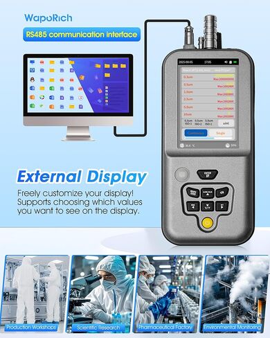 Dust Particle Counter, WapoRich PM2.5 PM10 Particle Counter Meter with Tuya APP, Detects 0.3/0.5/1.0/2.5/5.0/10µm, AQI Air Quality Monitor w/Temp & Humidity for Indoor Cleanroom in Kuwait