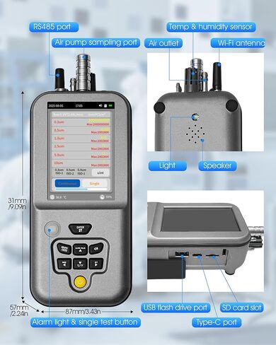 Dust Particle Counter, WapoRich PM2.5 PM10 Particle Counter Meter with Tuya APP, Detects 0.3/0.5/1.0/2.5/5.0/10µm, AQI Air Quality Monitor w/Temp & Humidity for Indoor Cleanroom in Kuwait