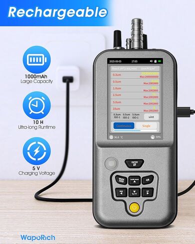 Dust Particle Counter, WapoRich PM2.5 PM10 Particle Counter Meter with Tuya APP, Detects 0.3/0.5/1.0/2.5/5.0/10µm, AQI Air Quality Monitor w/Temp & Humidity for Indoor Cleanroom in Kuwait