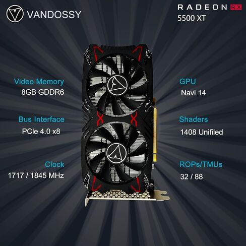 Radeon RX 5500 XT Graphics Card, 8GB GDDR6 128 bit RDNA Architecture 1717/1845 MHz (Base/Boost Clock) DirectX 12 HDMI DP PCIe4.0 for 1080p Gaming & Streaming (RX 5500 XT) in Saudi Arabia