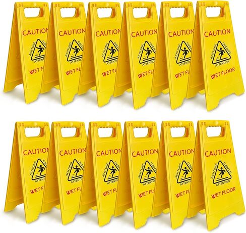 8NET 12-Pack Caution Wet Floor Sign with Graphic, 25’’ Height, Durable Solid Plastic, Double Sided English/Spanish Wet Floor Caution Stand for Indoors and Outdoors, Avoid Fall & Slip Accident in Kuwait