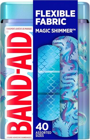 BAND-AID Brand Flexible Fabric Adhesive Bandages, Comfortable Flexible Protection & Wound Care for Minor Cuts & Scrapes, First Aid Bandage with a Magic Shimmer Design, Assorted Sizes, 40 ct in Saudi Arabia