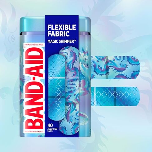 BAND-AID Brand Flexible Fabric Adhesive Bandages, Comfortable Flexible Protection & Wound Care for Minor Cuts & Scrapes, First Aid Bandage with a Magic Shimmer Design, Assorted Sizes, 40 ct in Saudi Arabia