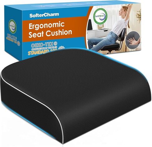 Seat Cushion, Memory Foam Office Chair Cushions for Long Sitting Hours, Chair Pad for Sciatica, Coccyx, Tailbone, Hip Pain & Pressure Relief, Office, Home, Car Seats, Airplane, Black/Large in Saudi Arabia