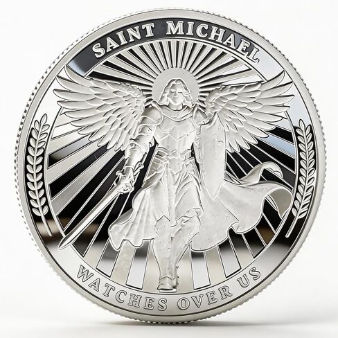 Saint Michael Watches Over Us Challenge Coin – Zinc Alloy Commemorative Coin – 3D Engraved Pocket Token Medallion for Collectors – Veterans Law Enforcement Military Police First Responder Gift in Kuwait