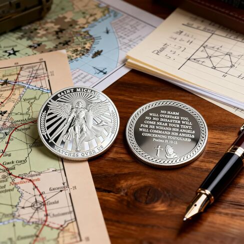 Saint Michael Watches Over Us Challenge Coin – Zinc Alloy Commemorative Coin – 3D Engraved Pocket Token Medallion for Collectors – Veterans Law Enforcement Military Police First Responder Gift in Kuwait