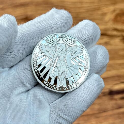 Saint Michael Watches Over Us Challenge Coin – Zinc Alloy Commemorative Coin – 3D Engraved Pocket Token Medallion for Collectors – Veterans Law Enforcement Military Police First Responder Gift in Kuwait