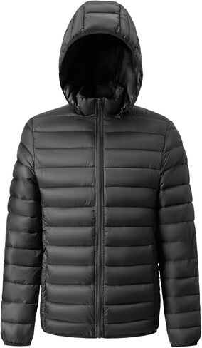 Lightweight Packable Down Puffer Jacket with Hood, Water-Resistant, Black in Saudi Arabia