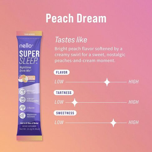 Nello Supersleep, Nighttime Sleep Support Drink Mix, Ashwagandha, Maizinol, L-Glycine, Magnesium Glycinate, Peach Dream (Pack of 20) in Saudi Arabia