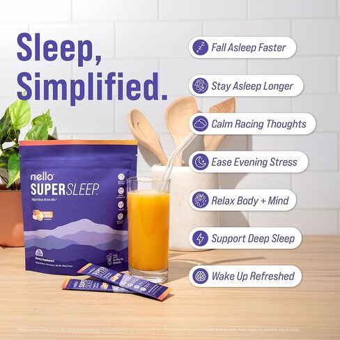 Nello Supersleep, Nighttime Sleep Support Drink Mix, Ashwagandha, Maizinol, L-Glycine, Magnesium Glycinate, Peach Dream (Pack of 20) in Saudi Arabia