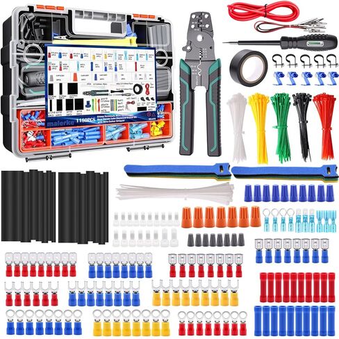 1180 قطعة مجموعة أطراف موصلات الأسلاك مع قاطع الأسلاك وزردية تجعيد ومفك براغي اختبار الجهد الكهربي ومفك براغي أنابيب الانكماش الحراري وموصلات الكابلات الكهربائية المتنوعة وشوكة المجرف بحلقة مؤخرة ذكر/أنثى in Kuwait