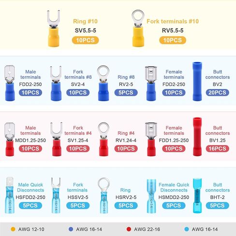 1180 قطعة مجموعة أطراف موصلات الأسلاك مع قاطع الأسلاك وزردية تجعيد ومفك براغي اختبار الجهد الكهربي ومفك براغي أنابيب الانكماش الحراري وموصلات الكابلات الكهربائية المتنوعة وشوكة المجرف بحلقة مؤخرة ذكر/أنثى in Kuwait