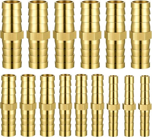 Barbed Hose Fittings, 15PCS 5 Sizes Brass Hose Barb Fitting 1/4" 5/16" 3/8" 1/2" 9/16" (6 mm/8 mm/10 mm/12 mm/14mm) Barb Metals Splicer Mender Fittings for Air, Fuel, Water, Oil Hoses in Saudi Arabia