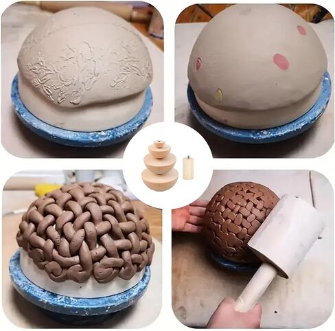 مجموعة طين الفخار الخشبي مجموعة ، أدوات الفخار مع مقبض لأعلى السيراميك أشكال الأوعية DIY صفيحة صفيحة صغر ، صغير (3.5 '' 4.5 '5.5' '6.5') in Kuwait