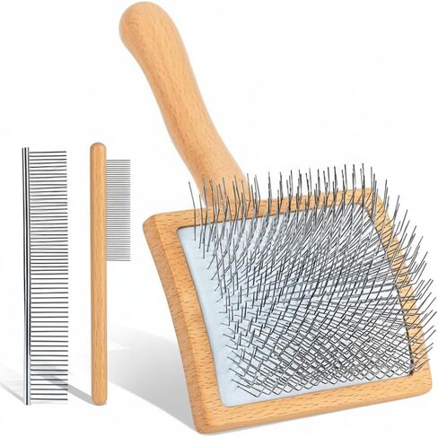 Dog Slicker Brush for Long Haired Dogs, Removes Loose Hair, Tangles and Knots, Professional Pet Grooming Kit, Ideal for Small Medium Large Dogs, Black, Free Pet Comb in Saudi Arabia
