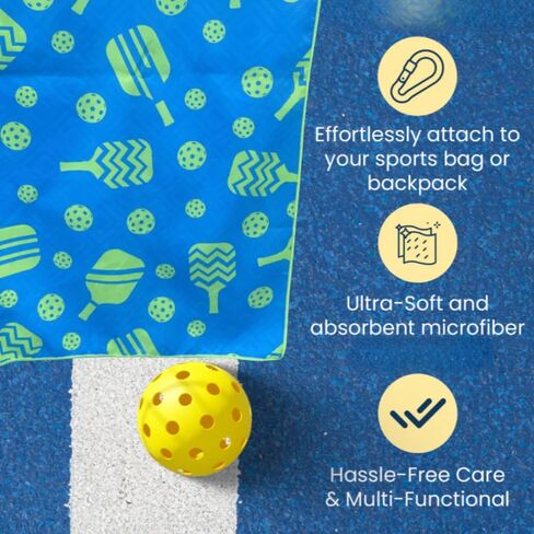 Pickleball Towel – 15x30 Dual-Sided Microfiber Sports Towel – Lightweight, Quick-Dry Athletic Gear for Court Use & Gifts (Blue/Green Paddles) in Saudi Arabia