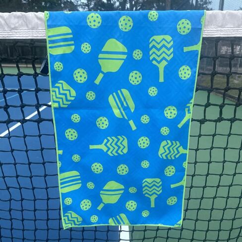 Pickleball Towel – 15x30 Dual-Sided Microfiber Sports Towel – Lightweight, Quick-Dry Athletic Gear for Court Use & Gifts (Blue/Green Paddles) in Saudi Arabia