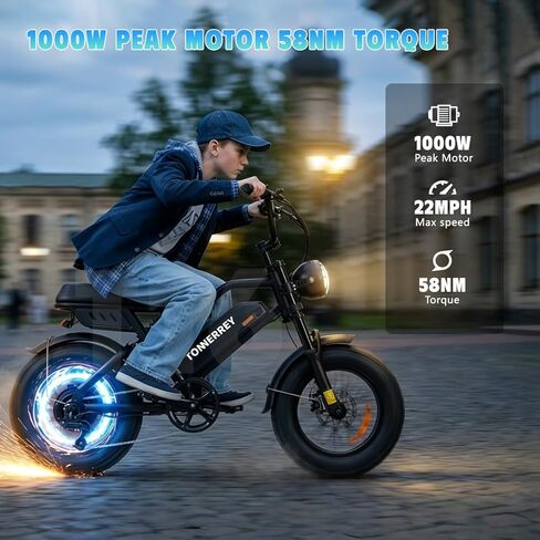 T16 Ebike for Teens, Mini eBike 1000W Electric Bike 22 MPH Max Speed with 48V 15.6Ah Removable Battery, 56 Miles Range, 16"x4" Fat Tires, City/School Commuting Moped Style Bike (UL2849) in Saudi Arabia
