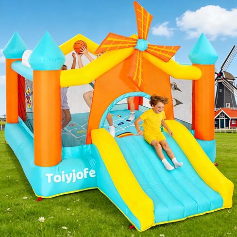 Bounce House with Blower & Slide, (10FT X 10FT X 7FT) Kids Bouncy Castle for Indoor/Outdoor Play, Birthday Parties, Backyard Fun Inflatable Bounce House for Kids 3-6, Jump House for Toddlers in Kuwait