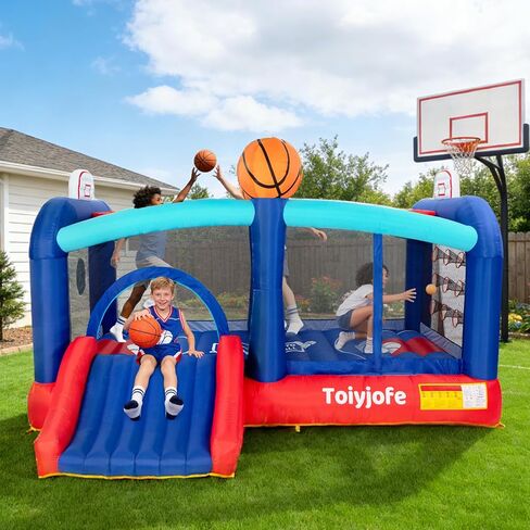 Bounce House with Blower & Slide, (10FT X 10FT X 7FT) Kids Bouncy Castle for Indoor/Outdoor Play, Birthday Parties, Backyard Fun Inflatable Bounce House for Kids 3-6, Jump House for Toddlers in Kuwait