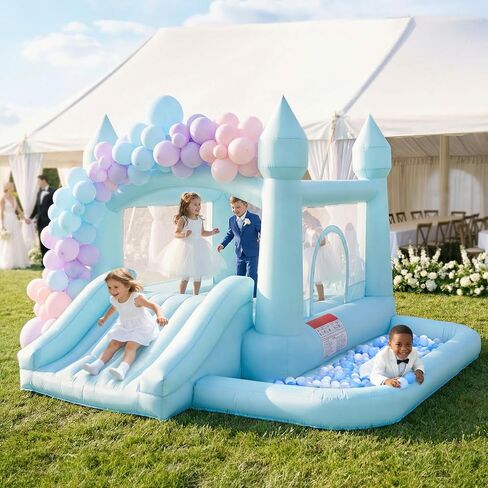 Bounce House with Blower & Slide, (10FT X 10FT X 7FT) Kids Bouncy Castle for Indoor/Outdoor Play, Birthday Parties, Backyard Fun Inflatable Bounce House for Kids 3-6, Jump House for Toddlers in Kuwait