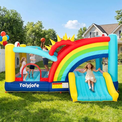 Bounce House with Blower & Slide, (10FT X 10FT X 7FT) Kids Bouncy Castle for Indoor/Outdoor Play, Birthday Parties, Backyard Fun Inflatable Bounce House for Kids 3-6, Jump House for Toddlers in Kuwait