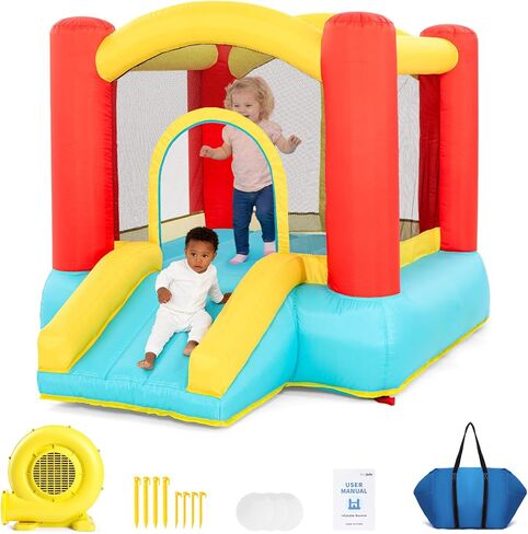 Bounce House with Blower & Slide, (10FT X 10FT X 7FT) Kids Bouncy Castle for Indoor/Outdoor Play, Birthday Parties, Backyard Fun Inflatable Bounce House for Kids 3-6, Jump House for Toddlers in Kuwait
