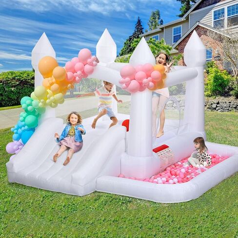 Bounce House with Blower & Slide, (10FT X 10FT X 7FT) Kids Bouncy Castle for Indoor/Outdoor Play, Birthday Parties, Backyard Fun Inflatable Bounce House for Kids 3-6, Jump House for Toddlers in Kuwait