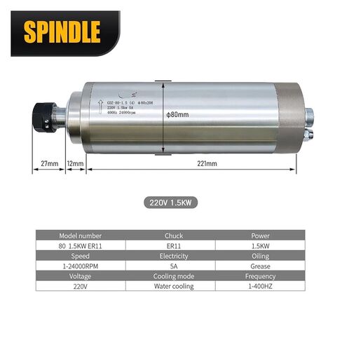 1.5KW 220V Water-Cooled Spindle + 1.5kw HS320 Inverter + 80mm clamp + Water pump/5m Pipe + 7 pcs ER11 in Saudi Arabia