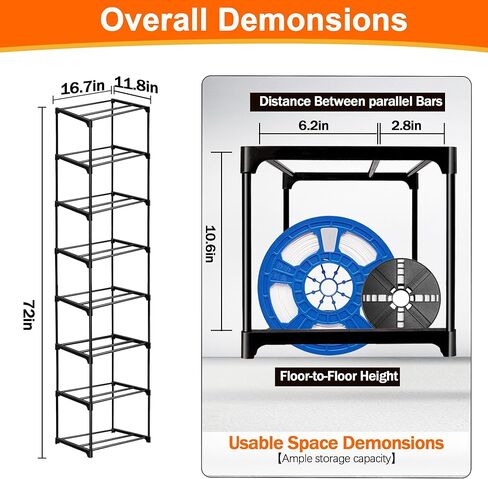 GRETJOB 8-Tier 3D Printer Filament Storage Rack – Heavy-Duty Metal Spool Holder, Holds 50 Filament Rolls, Modular Shelves, Tool-Free Assembly in Kuwait