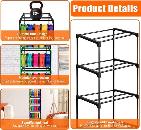 GRETJOB 8-Tier 3D Printer Filament Storage Rack – Heavy-Duty Metal Spool Holder, Holds 50 Filament Rolls, Modular Shelves, Tool-Free Assembly in Kuwait