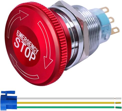 Gebildet 22mm Stainless Steel Metal Latching Emergency Stop Push Button Switch 12-220V 3A 1NO 1NC with Connection Plug in Saudi Arabia