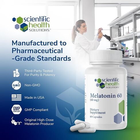 الميلاتونين 60 ملغ | جرعة عالية من الميلاتونين في كبسولات سهلة البلع | نباتي، غير معدّل وراثيًا، وخالي من الغلوتين | قوة إضافية أمريكية الصنع (مفردة) in Kuwait