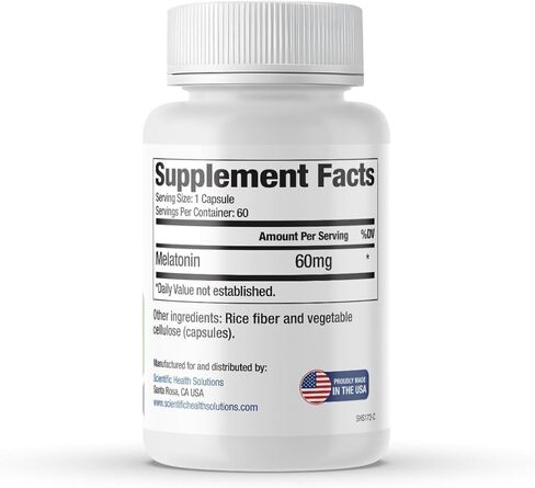 الميلاتونين 60 ملغ | جرعة عالية من الميلاتونين في كبسولات سهلة البلع | نباتي، غير معدّل وراثيًا، وخالي من الغلوتين | قوة إضافية أمريكية الصنع (مفردة) in Kuwait