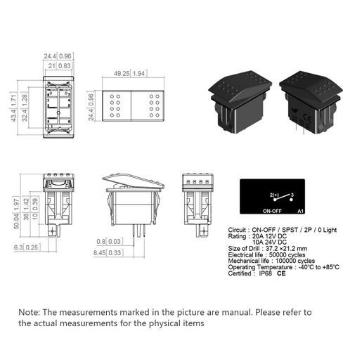 2 Pins Spst On-Off Rocker Switch Waterproof Replacement for Marine Boat in Saudi Arabia