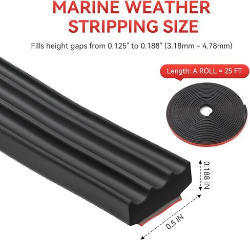 سدادة مطاطية مستطيلة مضلعة، تجريد الطقس من المطاط الرغوي EPDM مع شريط إسفنجي أكريليك 3M 4011 شريط حشية ذاتي اللصق لباب المرآب/النافذة/RV/القارب/السيارات/البحرية (0.5 بوصة عرض، 25 قدم) in Kuwait