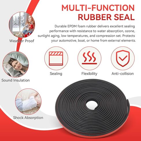 سدادة مطاطية مستطيلة مضلعة، تجريد الطقس من المطاط الرغوي EPDM مع شريط إسفنجي أكريليك 3M 4011 شريط حشية ذاتي اللصق لباب المرآب/النافذة/RV/القارب/السيارات/البحرية (0.5 بوصة عرض، 25 قدم) in Kuwait
