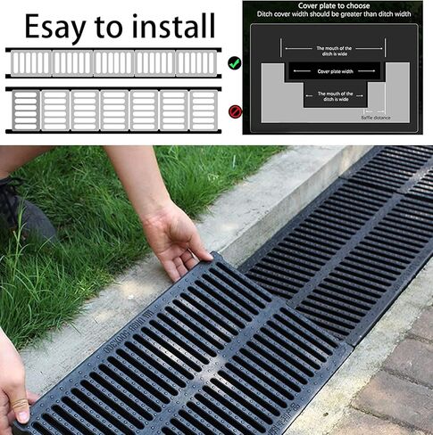 Trench & Driveway Channel Drain with Grate for Garden Drainage 50x30x2.5cm Resin Plastic Sewer Cover Grates in Saudi Arabia