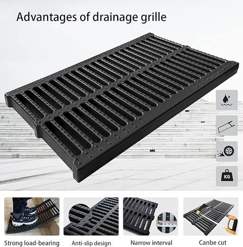 Trench & Driveway Channel Drain with Grate for Garden Drainage 50x30x2.5cm Resin Plastic Sewer Cover Grates in Saudi Arabia