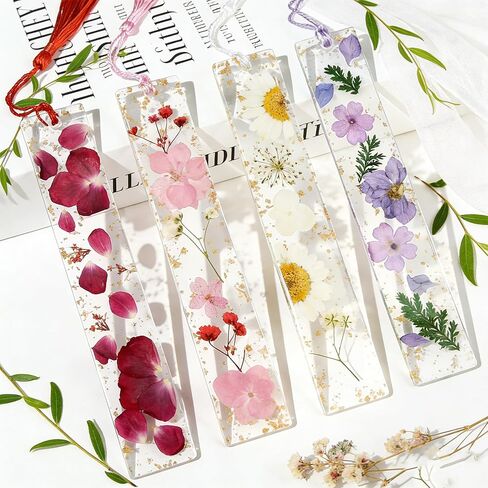 4pcs Pressed Flower Bookmark Pretty Floral Bookmark Durable Handmade Dried Flower Bookmarks for Women Reading Gift (Style B) in Kuwait
