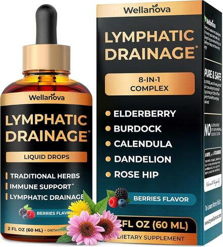 Lymphatic Drainage Supplement - Organic Liquid Drops for Lymphatic Support & Detox - 8-in-1 Herbal Blend - Lymphatic Cleanse Complex with Burdock, Dandelion, Elderberry - 2 fl oz in Saudi Arabia