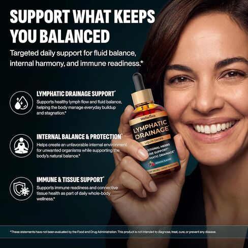 Lymphatic Drainage Supplement - Organic Liquid Drops for Lymphatic Support & Detox - 8-in-1 Herbal Blend - Lymphatic Cleanse Complex with Burdock, Dandelion, Elderberry - 2 fl oz in Saudi Arabia